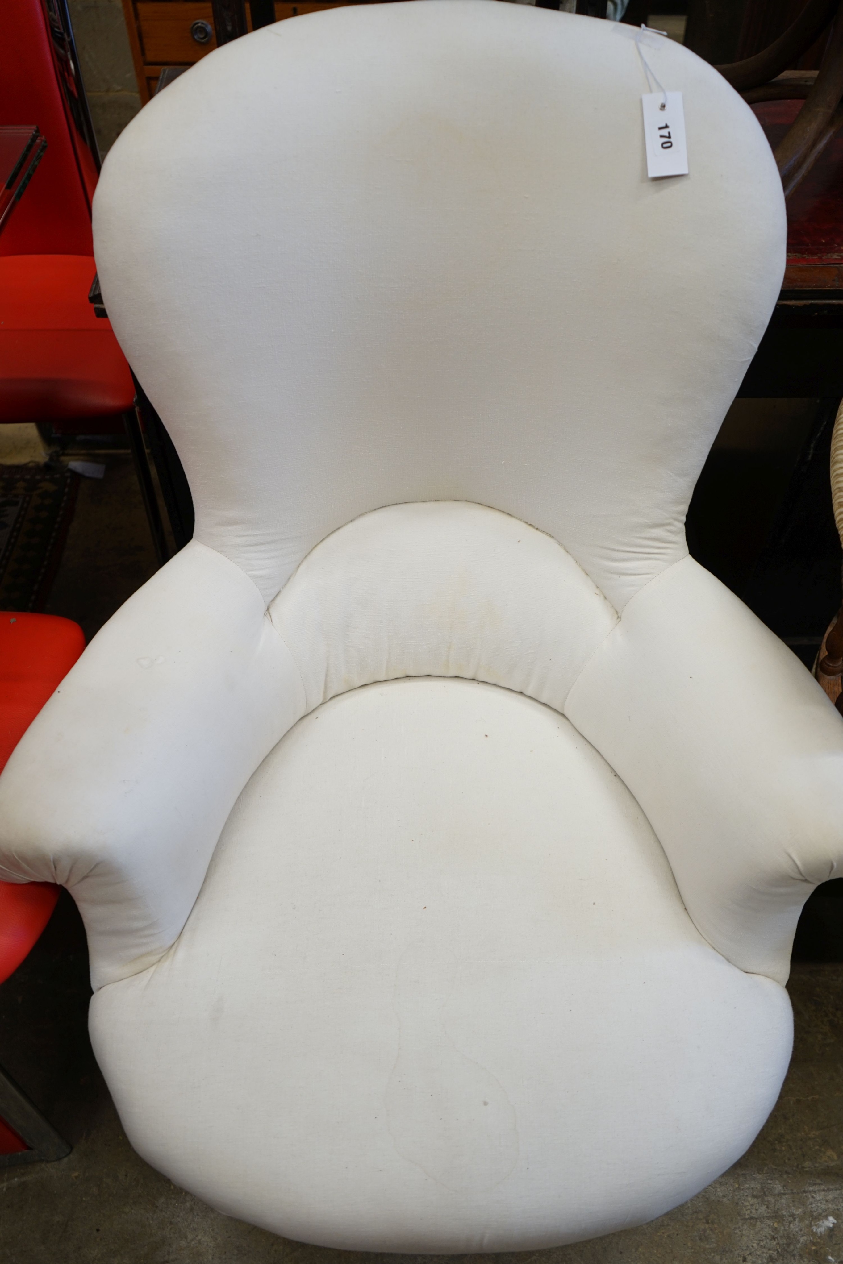 A spoon back nursing chair, part upholstered